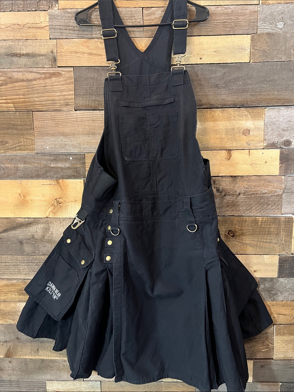 XXL DNKE Damn Near Kilt‘em,Black Utility Kilt Overall with Pockets,D-Ring Detail